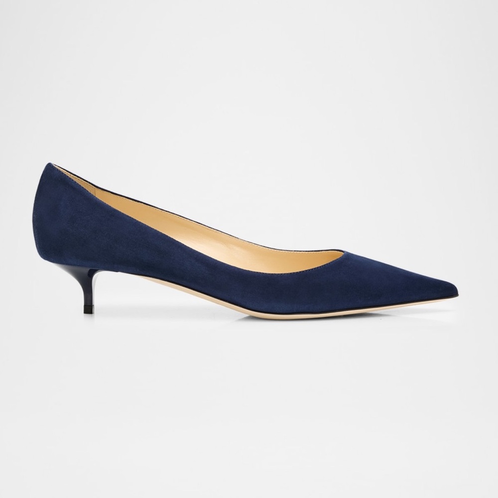 💙NWT JIMMY CHOO AMELIA, NAVY SUEDE KITTEN HEEL PUMPS SIZE 40
